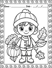 Autumn Coloring Pages. Ready to print on standard,  Resolution: High resolution (300 DPI), 8.5x11 inch paper  With No Bleed. Black and White.