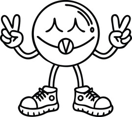 simple line art peace sign character with dancing  