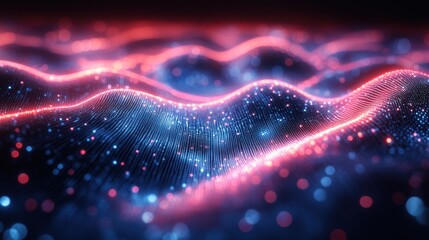 Abstract digital waves with glowing particles. Futuristic background