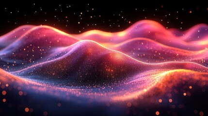 Abstract glowing particles waves in dark space (1)