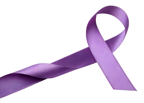 Single purple ribbon symbolizing awareness and hope on a dark background