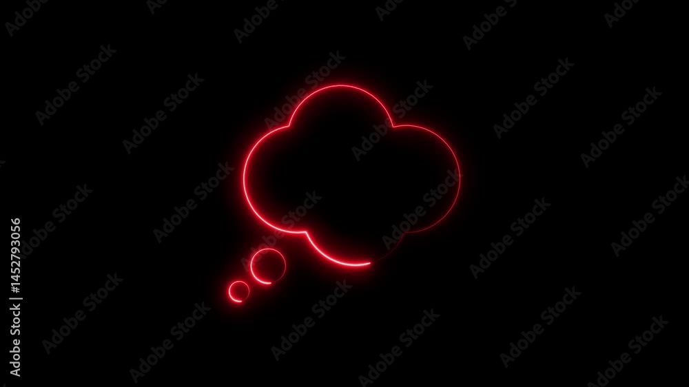 Poster animated red neon thought bubble on a deep black background for visual effects