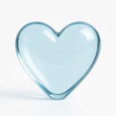 Glossy transparent glass heart in light blue on a white background. Minimalist, elegant, high-resolution 3D render with soft highlights. Valentine's Day designs, romantic greeting cards, love 