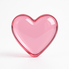 Glossy transparent glass heart in light pink, on a white background. Minimalist, elegant, high-resolution 3D render with soft highlights. Valentine's Day designs, romantic greeting cards, love 
