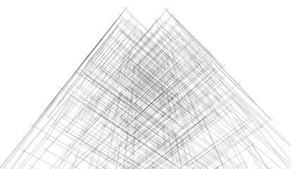 Architectural building 3d drawing on white background