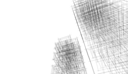 Architectural building 3d drawing on white background