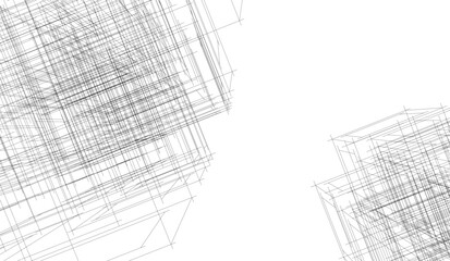 Architectural building 3d drawing on white background