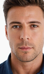 Obraz premium A close-up shot of a man wearing a blue shirt, perfect for use in portraits or as a background element