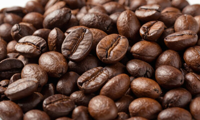 Naklejka premium A pile of coffee beans stacked on top of each other, perfect for a coffee shop or cafe background