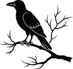 raven bird silhouette on a dead tree branch 