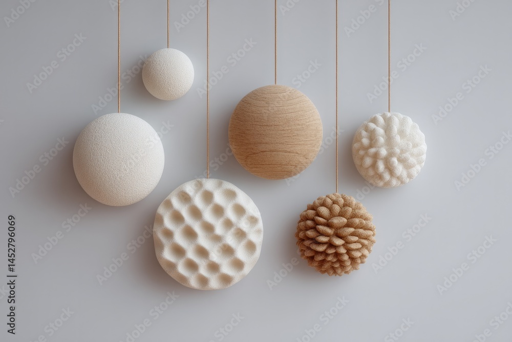 Poster assorted simple wall decorations such as circular abstract patterns and textured elements hung again