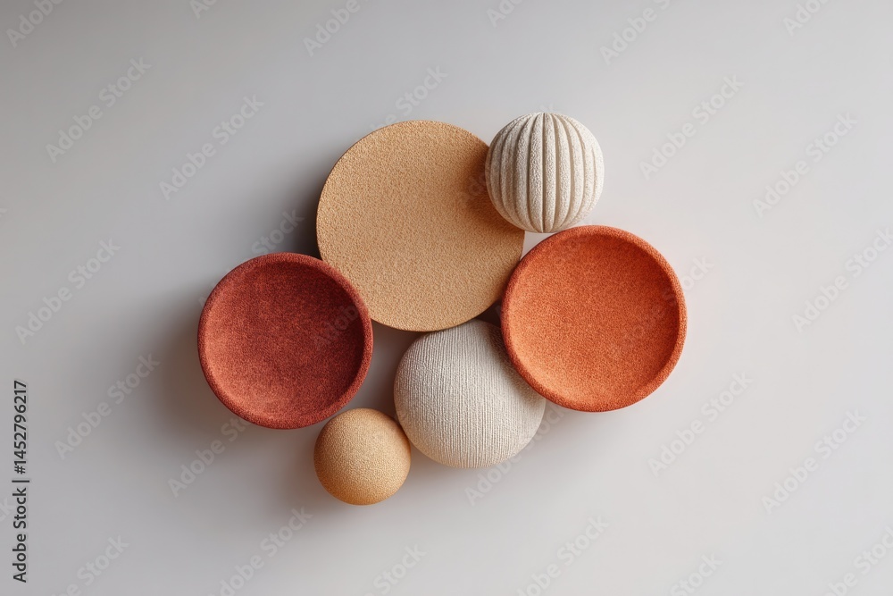 Poster assorted simple wall decorations such as circular abstract patterns and textured elements hung again