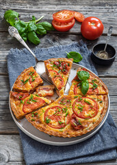 Freshly baked Italian Tomato Cheese Pie, top view