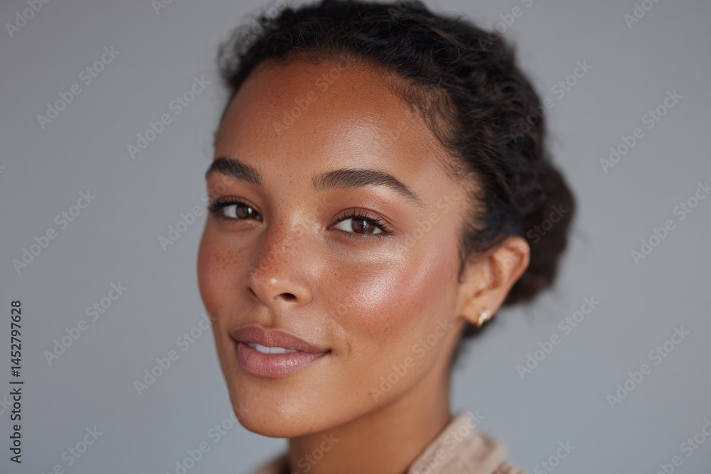 Poster capture clean image of diverse faces showcasing perfect makeup application with emphasis on minimali