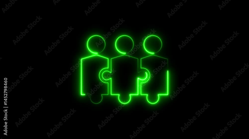 Poster glowing neon teamwork puzzle concept representing unity and collaboration