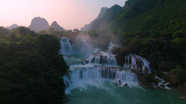 Aerial view of Ban Gioc Waterfall in Northern Vietnam