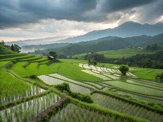 Rice field Asia, mountains