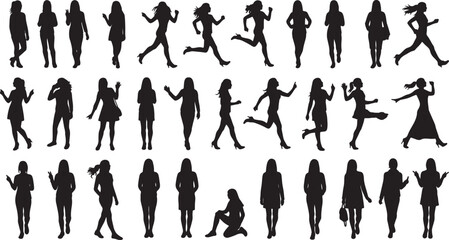 Silhouettes of women in Various Poses and Activities
