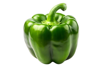 A glossy green bell pepper, isolated on a transparent background.