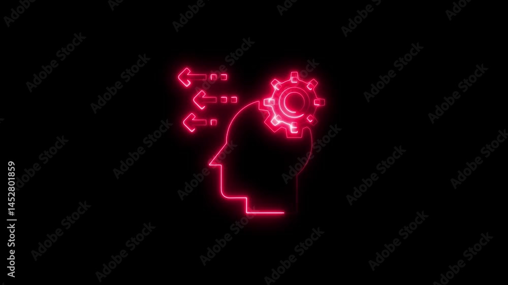 Aufkleber animated neon illustration of brain functioning with cogs and arrow elements