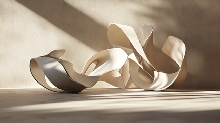 Abstract architectural forms casting elegant shadows on soft beige backdrop