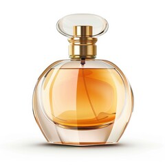 Golden, amber perfume bottle with a glass orb design.