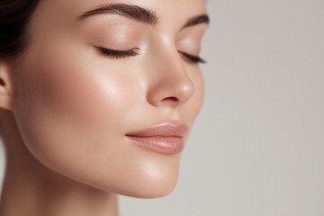 close-up of model with perfect makeup emphasizing flawless skin