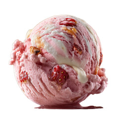Delicious strawberry ice cream scoop on a transparent background