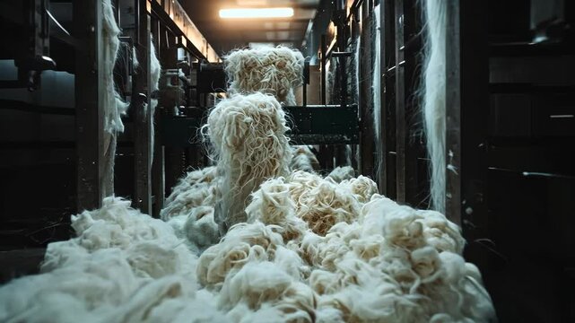 Wool processing machine in action: transformation of raw wool into fibers