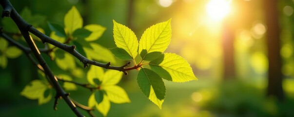 Detail shot of tree branches with sunlight filtering through, outside, filter