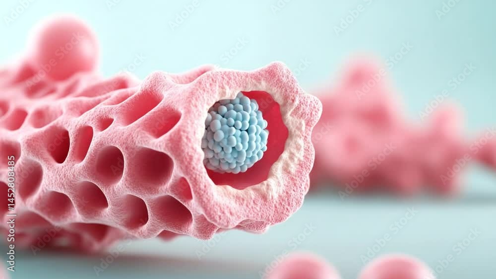 Poster abstract representation of cellular structure with enzyme activity in a colorful microscopic environ
