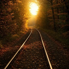 Fototapeta premium Path Of Rails In Morning Sunshine