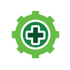 Obraz premium health icon. plus sign in gear. mental, medicine, pharmacy, hospital, drug, web. Solid style design