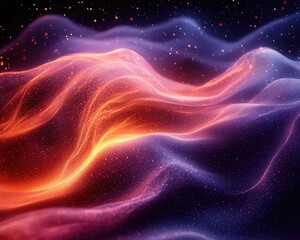 Abstract waves of vibrant colors and glowing particles in a cosmic background