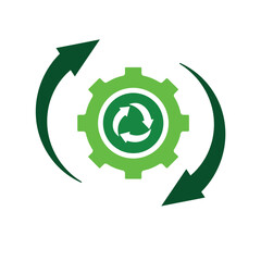 sustainable icon. recycling vector. reuse symbol with gears and circular arrows. settings, recycling, zero emissions, web. Solid style design