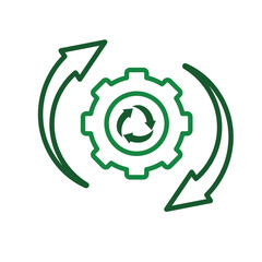 sustainable icon. recycling vector. reuse symbol with gears and circular arrows. settings, recycling, zero emissions, web. Line style design