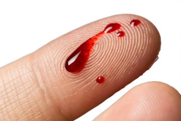 Human finger with blood drops close up injury health or medical concept