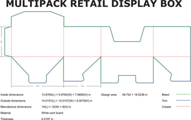 Multipack Retail Display Box Template With Dimensions And Manufacturing Details