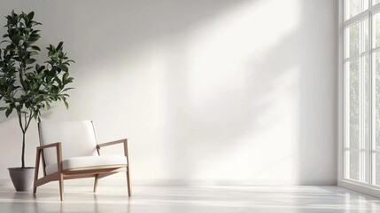 Modern living room with a large window on the right side. the window has white frames and is letting in natural light.