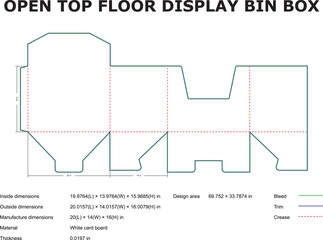 Cardboard Open Top Floor Display Bin Box Die Cut Template Diagram