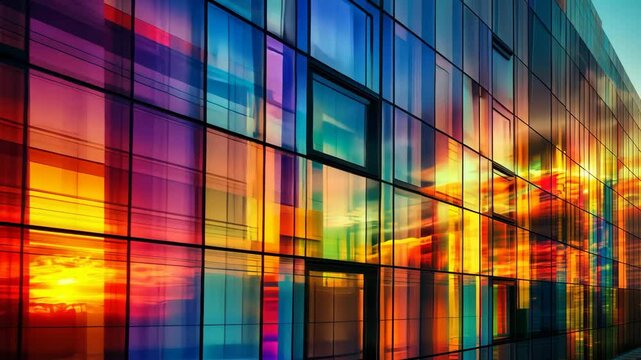 Vibrant urban sunset reflections on modern glass architecture