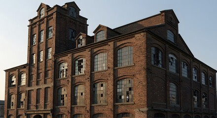 Fototapeta premium Old Brick Building Exterior with Broken Windows