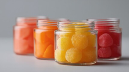 glass jars filled with preserved fruits and vegetables showcasing vibrant colors against white background