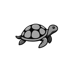 Simple Contoured Grayscale Turtle Illustration