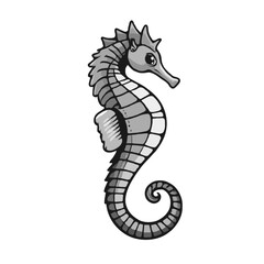 Fototapeta premium Simple, Contoured Grayscale Seahorse 