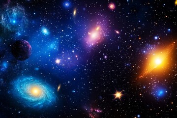 Celestial Wonders of the Cosmos - A breathtaking view of a vibrant galaxy filled with swirling nebulae, distant stars, and glowing planets. Perfect for space exploration, astronomy