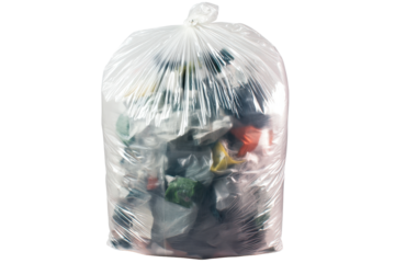 Set Of Transparent Plastic Garbage Bags Filled With Mixed Waste Ready For Collection In An Urban Environment