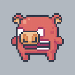 angry red pig monster in pixel art style with isolated background