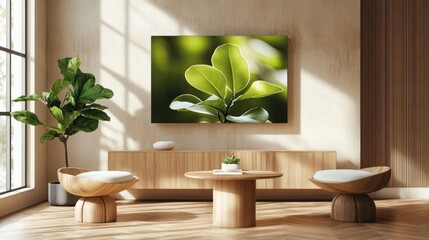 Green leaves wall art in minimalist home decor