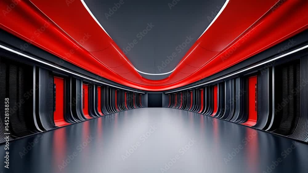Aufkleber futuristic corridor design with red walls and sleek lines in a modern architectural setting